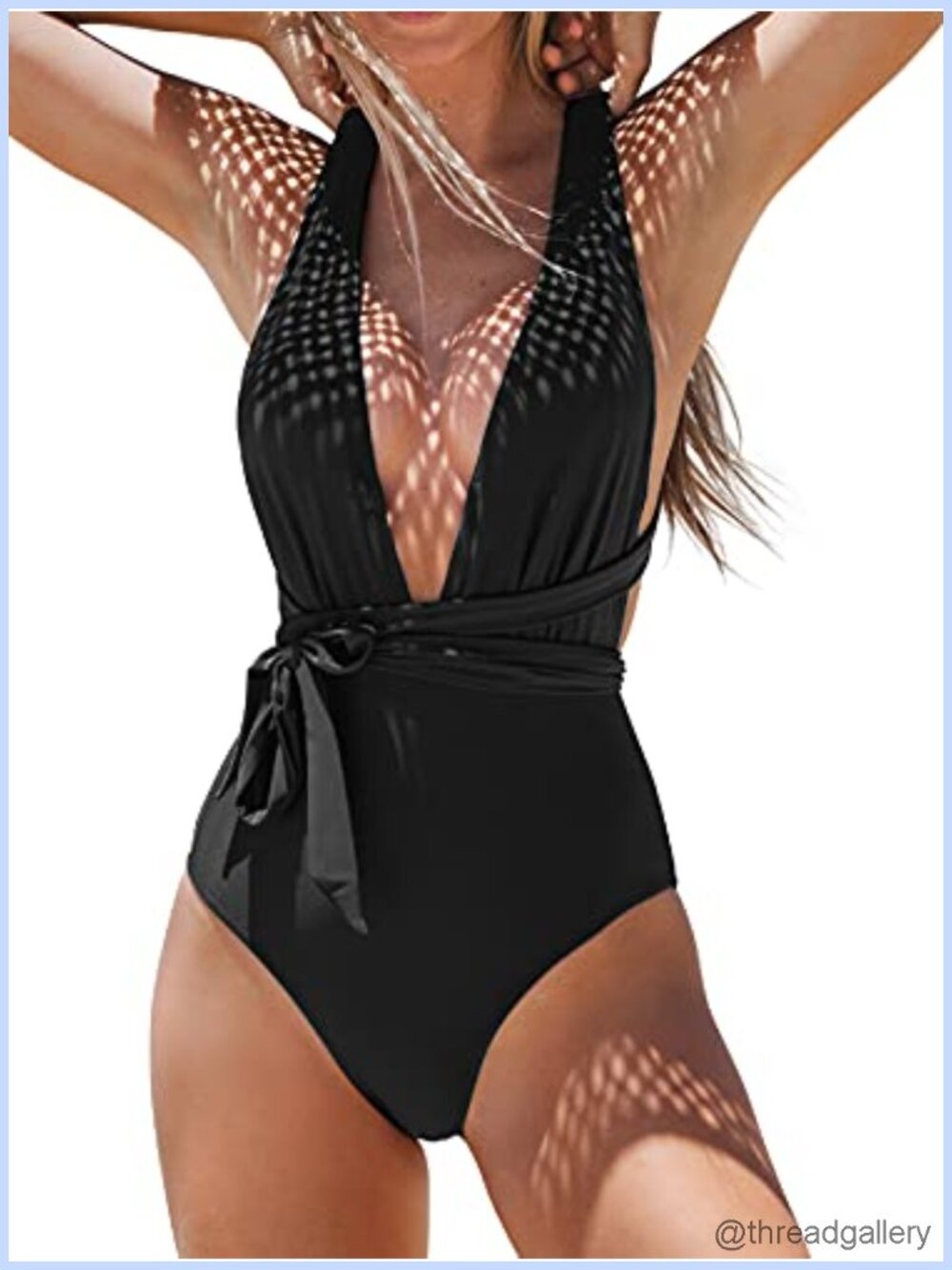 CUPSHE Womens One Piece Swimsuit Plunge V Neck Wrap Tie Bathing Suit Crisscross
